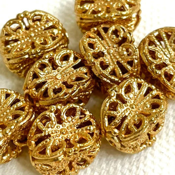 8 Vintage Fancy Brass Filigree Metal Beads #9084