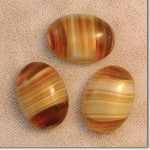 4 Vintage Topaz Striped Oval Glass Cabochons #7012