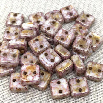 50 Chexx Czech 2-Hole Square Picasso Glass Beads