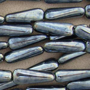 25 Vintage Czech Hematite Teardrop Glass Beads #4964