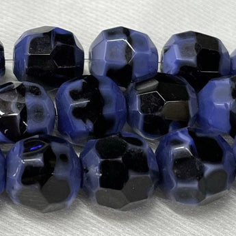 8 Vintage German Black Blue Faceted Glass Beads