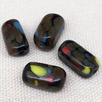 4 Vintage Mottled Brown Japan Rectangle Glass Beads