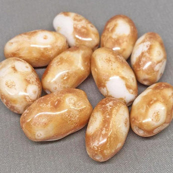 10 Vintage White Golden Brown Austrian Oval Glass Beads