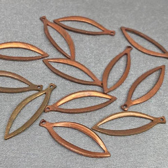 12 Vintage Red Tombac Brass Leaf Metal Charm Pendants