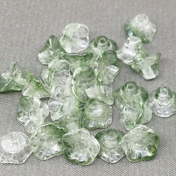 25 Clear Luster Green Czech Bell Flower Glass Beads