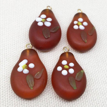 2 Vintage Handmade Frosted Amber Drop Glass Pendants #1069