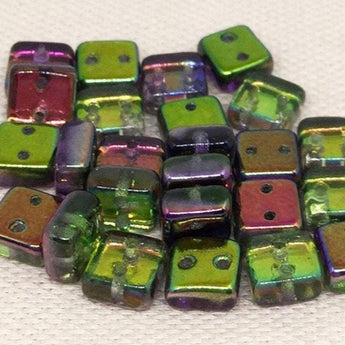 25 Magic Orchid Two Hole Czech Chexx Square Glass Beads