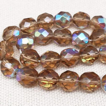 25 AB Translucent Brown Czech Faceted Glass Beads