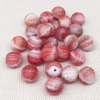 25 Textured Red White Striped Baroque Round Czech Glass Beads