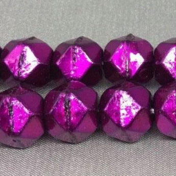 25 Fuchsia Hot Metallic Czech English Cut Glass Beads