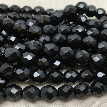 25 Jet Black Czech Faceted Glass Beads