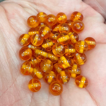 50 Vintage Honey Striped Topaz Japan Round Glass Beads