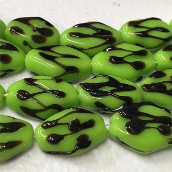 4 Vintage Japan Green Black Diamond Glass Beads #9228