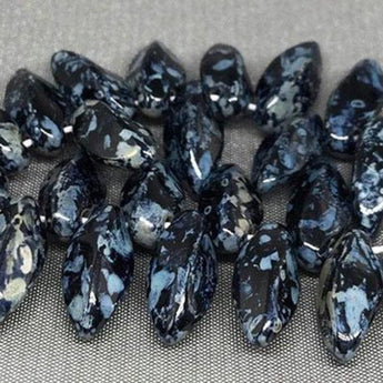 25 Black Picasso Czech Two Hole Dagger Glass Beads