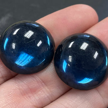 2 Vintage Sapphire Blue Round Glass Cabochons #9640