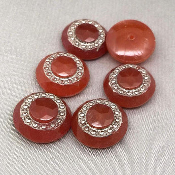 2 Vintage Carnelian Marcasite Round Glass Cabochons