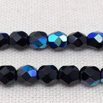 50 AB Black Czech Faceted Glass Beads