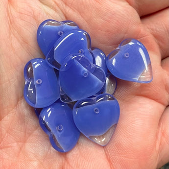 10 Vintage Clear Blue Czech Heart Glass Pendants #9160