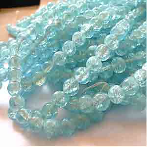 50 Vintage Aqua Crackle Round Glass Beads