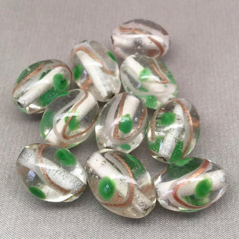 10 Vintage Clear Green Aventurine Oval Glass Beads