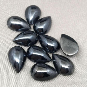 10 Vintage Hematite Glass Pear Cabochons