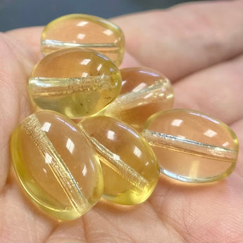 10 Vintage Yellow Golden Light Czech Oval Glass Beads