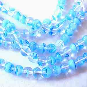 25 Vintage Czech Clear Aqua Color Line Round Glass Beads #8727