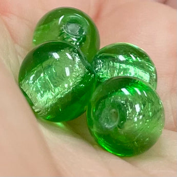 4 Vintage Green Foil Round Beads