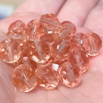 25 Peach Pink Czech Fire Polished Glass Beads