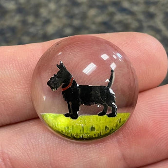 1 Vintage Intaglio Scottie Dog Round Glass Cabochon #8598