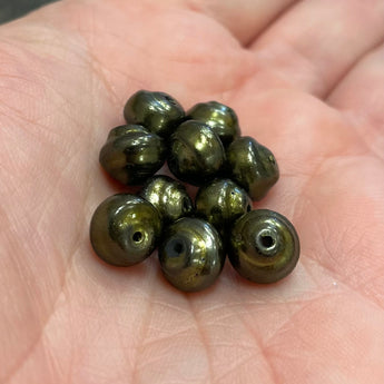 10 Vintage Dark Olive Green Pearl Glass Beads