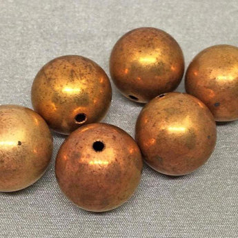 6 Vintage Large Brass Round Metal Beads