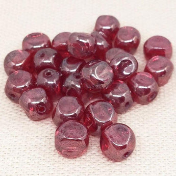 25 Red Czech Cube Glass Beads