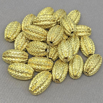 24 Vintage Brass Textured Ribbed Oval Metal Beads