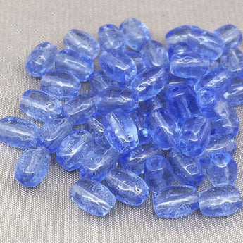 50 Vintage Sapphire Blue Czech Baroque Oval Glass Beads