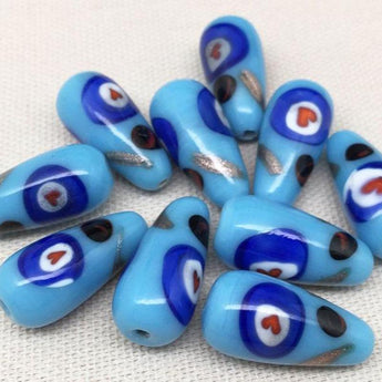 10 Vintage Turquoise Millefiori Teardrop Glass Beads