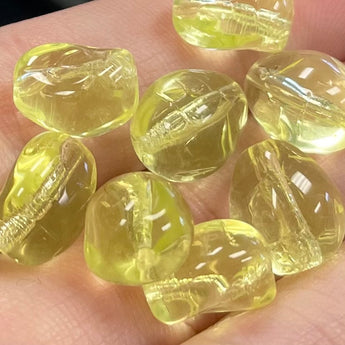 8 Vintage German Jonquil Yellow Glass Beads #8374