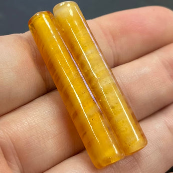 2 Vintage Golden Topaz Austrian Tube Glass Beads