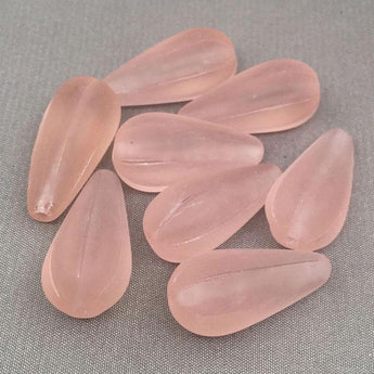 4 Vintage Matte Ribbed Pink Teardrop Czech Glass Beads. #8965