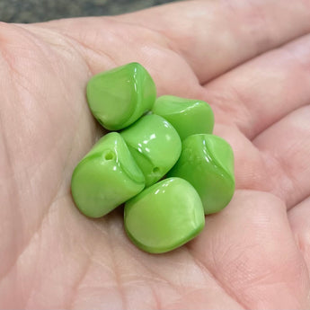 6 Vintage Green German Glass Beads