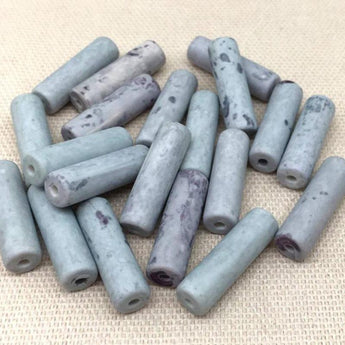 10 Vintage Bluish Purple Japan Cylinder Porcelain Beads