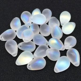 25 AB Matte Clear Czech Briolette Drop Glass Beads