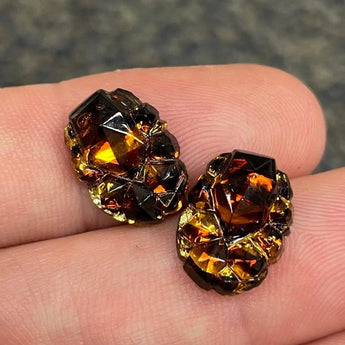 2 Vintage German Brown Amber Oval Glass Stones #8756