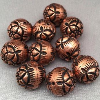 10 Vintage Copper Acrylic Rose Beads