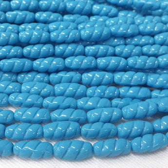 10 Vintage German Turquoise Spiral Oval Glass Beads