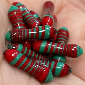 12 Vintage Red Green Italian Glass Beads #8893