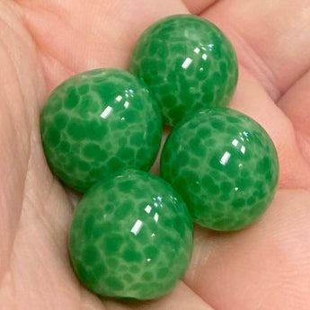 4 Vintage Japan Mottled Green Jadeite Round Glass Beads #9100