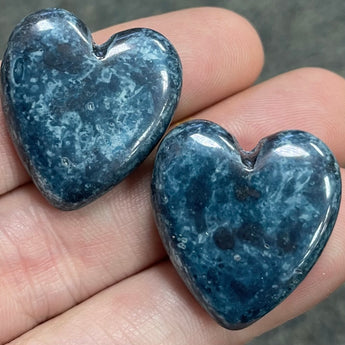 2 Vintage Blue Picasso Heart Glass Beads  #7019