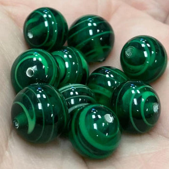 10 Vintage Mixed Striped Green Japan Round Glass Beads