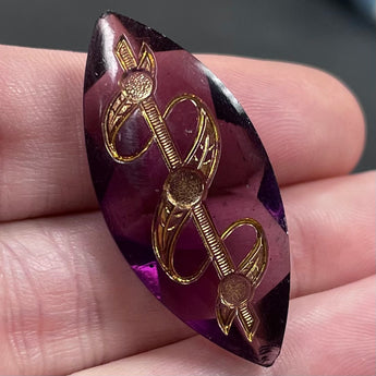 1 Victorian Amethyst Gold Inlay Navette Glass Stone